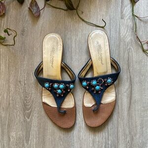 Dolce & Gabbana Leather & Denim Jewel Encrusted sandals. size 39 1/2